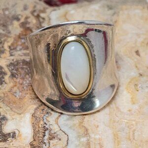 RLM Studio Robert Lee Morris Sterling Silver Brass Mother of Pearl Ring Size 10
